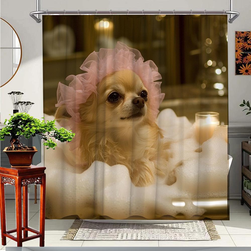 

1Pc Adorable Dog Bath Curtain With Fun Bath Time Theme Polyester Fabric Bathroom Featuring 12 Hooks 70. 8X70. 8 Inches W60H190(CM)-1 Pcs