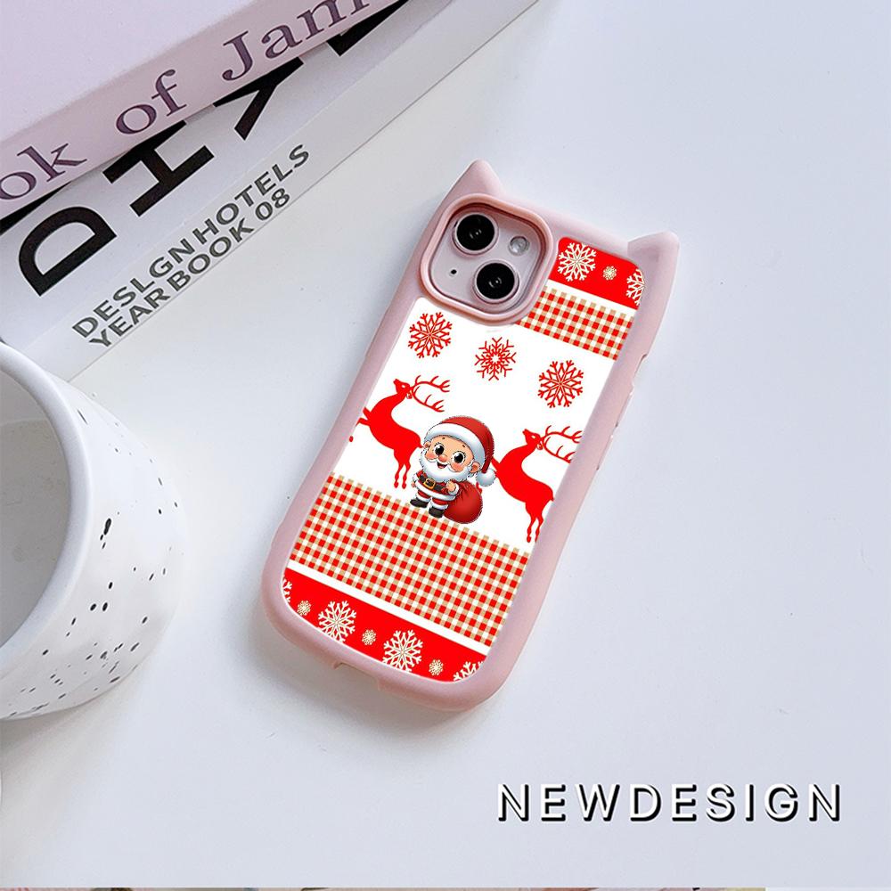 Cat Ear Soft Phone Case for iPhone 16 15 14 13 12 11 Pro Max Plus XR TPU Anti-Drop Transparent Acrylic Back Cover NY29 Merry Christmas Christmas tree