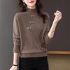 Half High Collar Jacquard Sweater for Women, Vintage Chinese Style Top, Autumn and Winter Western Style Knitted Base Sweater