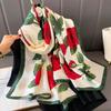 Classic versatile silk scarf women's spring and autumn summer thin mulberry silk scarf long beige plaid shawl dual-purpose