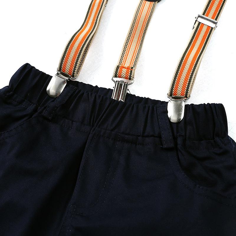 Gentlemen's Shirt Set Boys' Formal Set Striped Short Sleeved Tie Shirt Suspender Pants Birthday Set