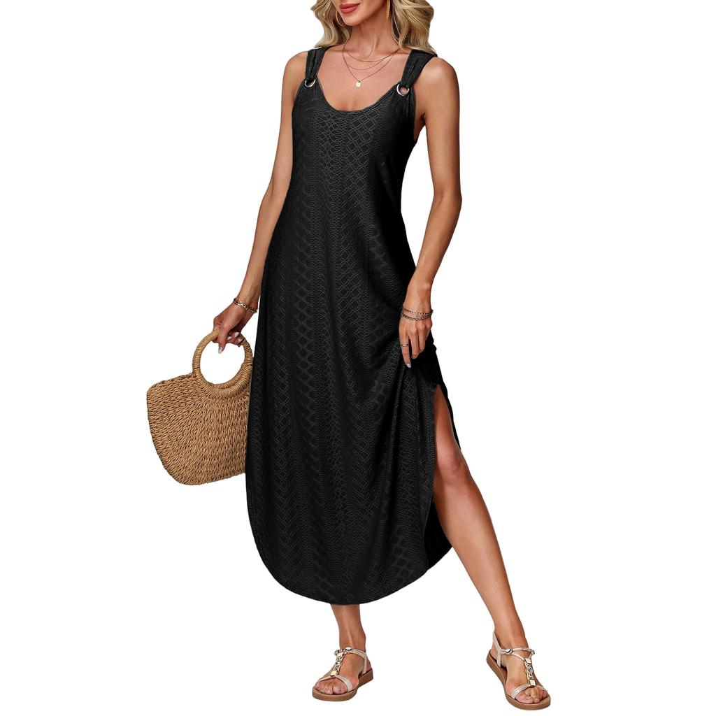 Women's summer long dress, sleeveless, side slit long vest dress