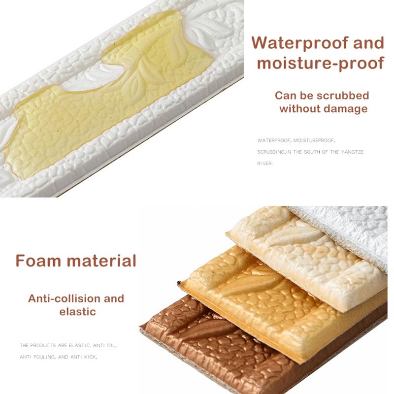 3D Foam Wall Edge Strip Stickers 230CM Self-Adhesive Waterproof Baseboard Corner Waist Line Sticker Home Decoration