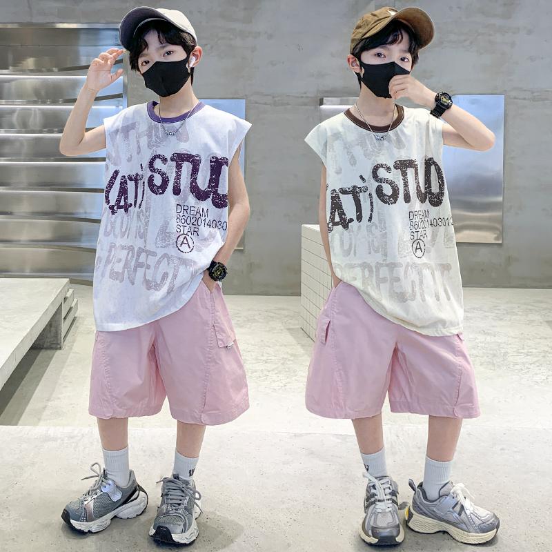 Boys' Summer Dress Set 2026 New Summer Mid to Large Children's Clothing Rascal Handsome Boys' Sleeveless Tank Top Thin Summer Style Trendy
