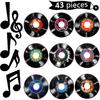 Gejoy 43 Pieces Music Party Decorations Music Notes Cutouts Musical Notes Silhouettes Record Cutouts Rock and Roll for 50's 70s 90s Retro Disco Theme