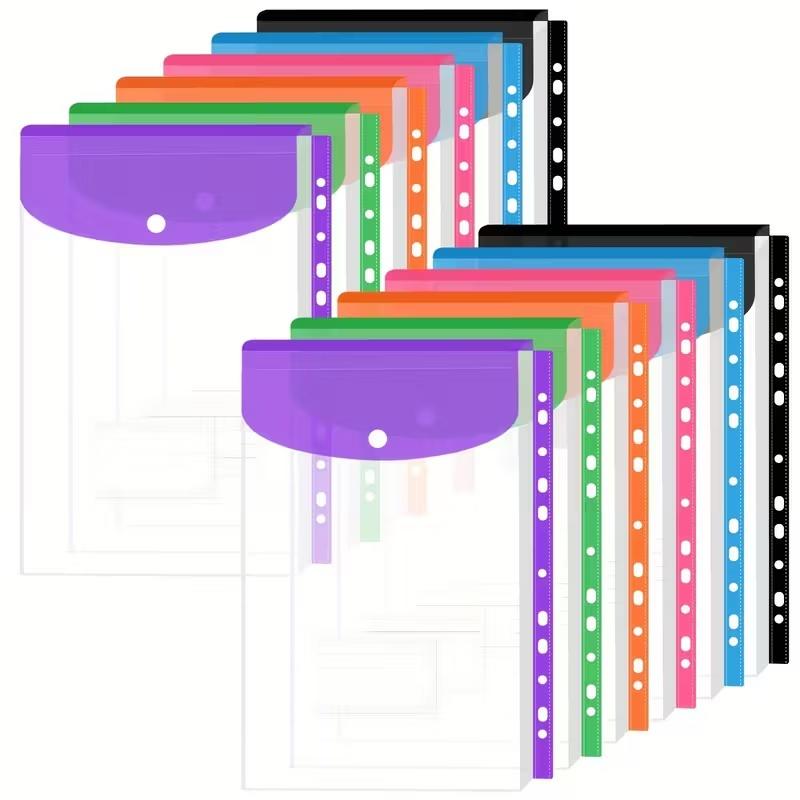 6/12Pcs Transparent PP File Storage Bag A4 Business Big Capacity Document Bag File Case File Bag Transparent Clear Envelope File Folder Bill Folders