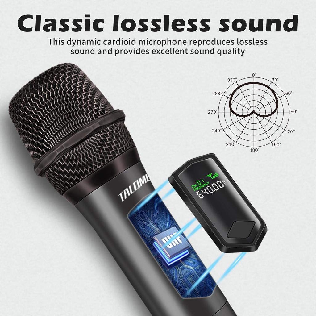 TALOMEN Wireless Karaoke Moving Coil Microphone with 50M 10 Hours of for Home and Parties K60-2 (JP-K60-2) Microphone, Microphone, 6.35mm Receiver,