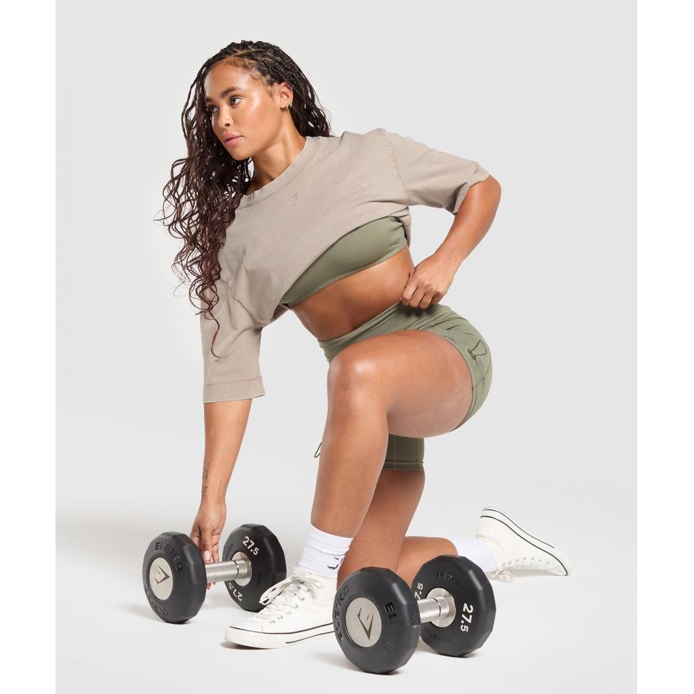 Gymshark Gslc Washed Graphic Crop Top Linen Brown B4b3c Nc2g