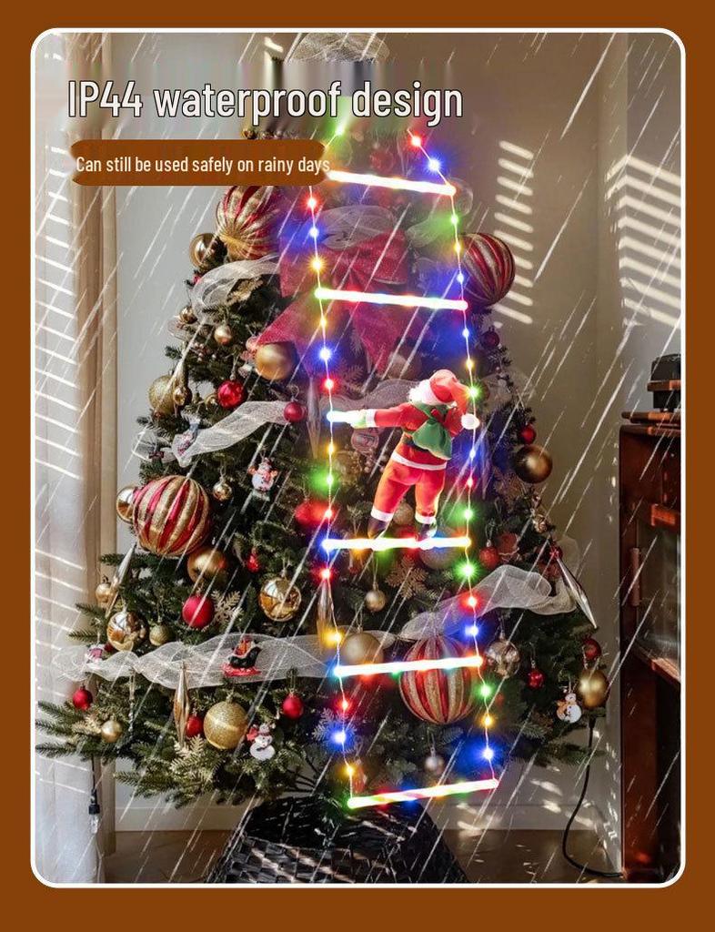 LED Christmas Climbing Ladder Lights with USB Santa and Colorful Stars for Outdoor Decoration