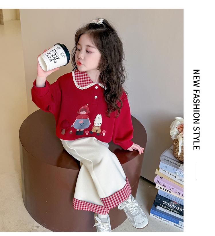 Girls' Cartoon Two-Piece Sweatshirt Set - 2025 Spring/Autumn Fashion, Fake Layered Style Casual Outfit