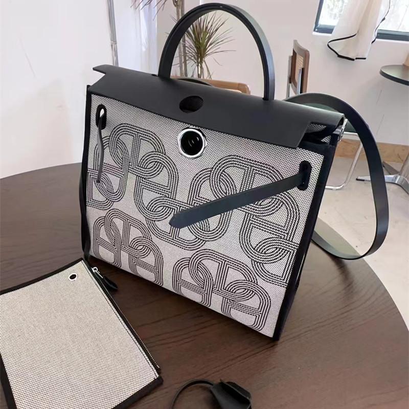 Nova bolsa de grande capacidade, couro de vaca genuíno com lona 31cm bolsa de ombro mensageiro portátil, bolsa grande moderna.