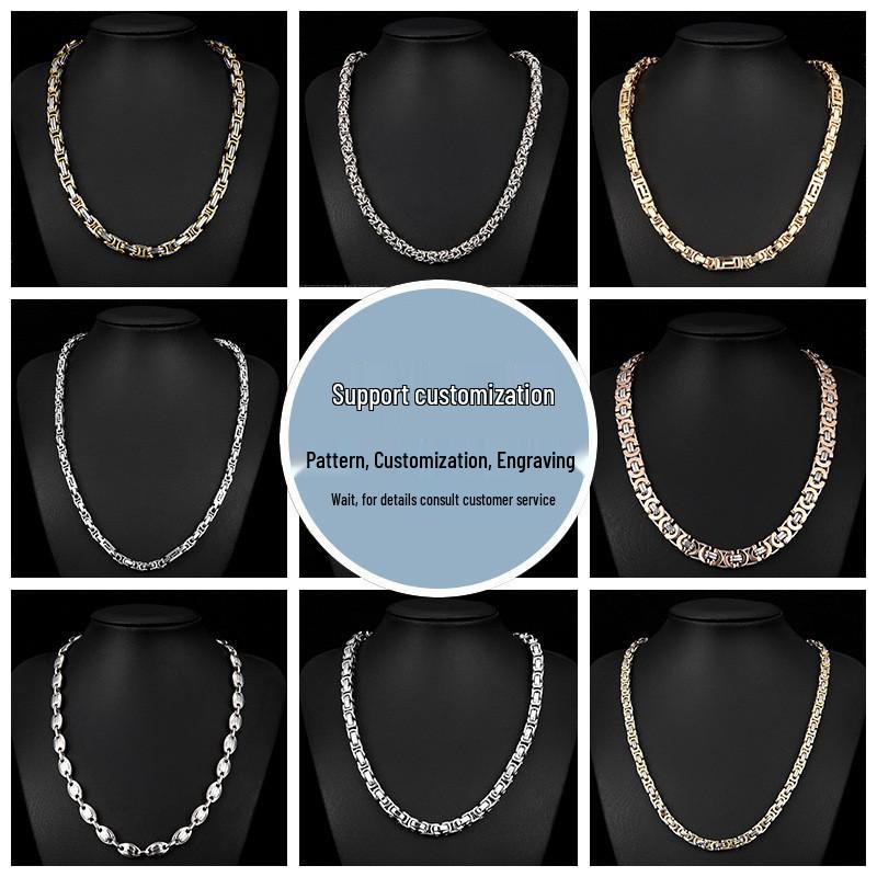 Men's European & American Style Chunky Necklace, Titanium Stainless Steel Flat Link Chain
