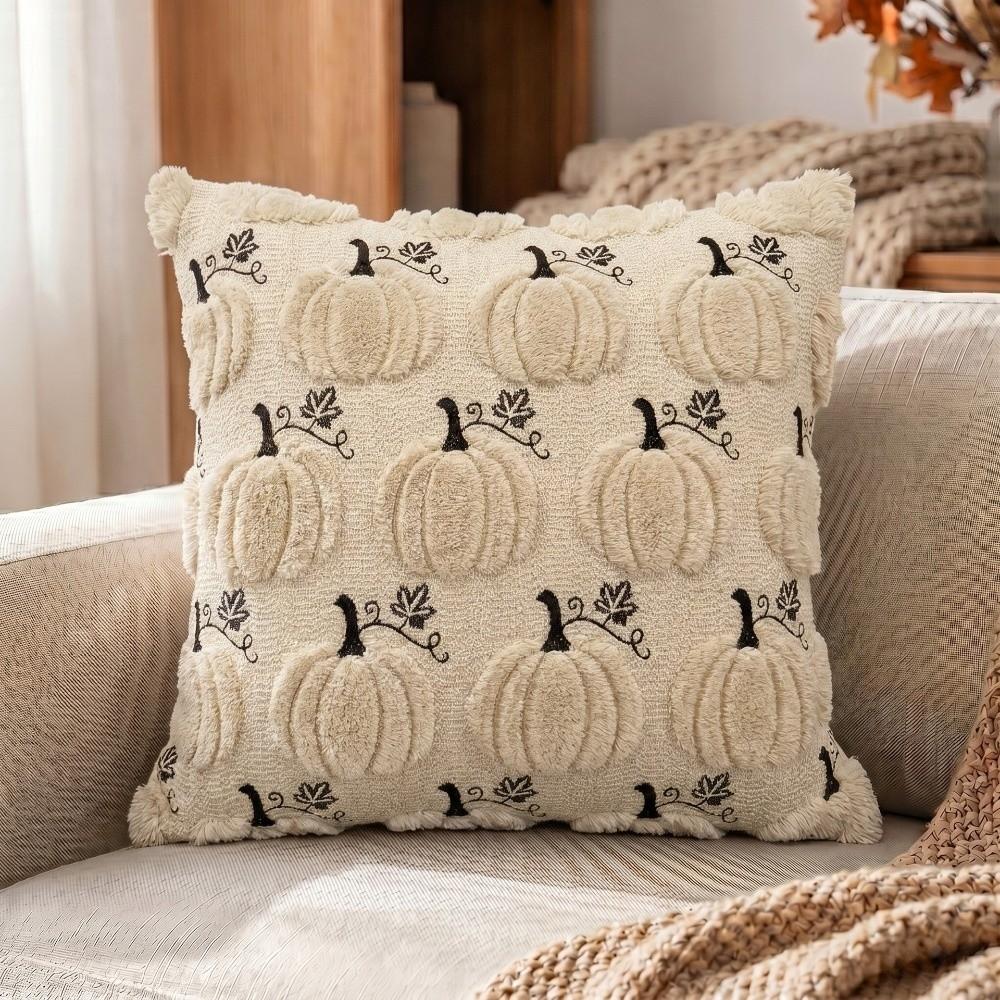 Pumpkin Tufted Plushie Pillow Case 45x45 40x40 Autumn Pillowcase New Cushion Cover Fall Decor