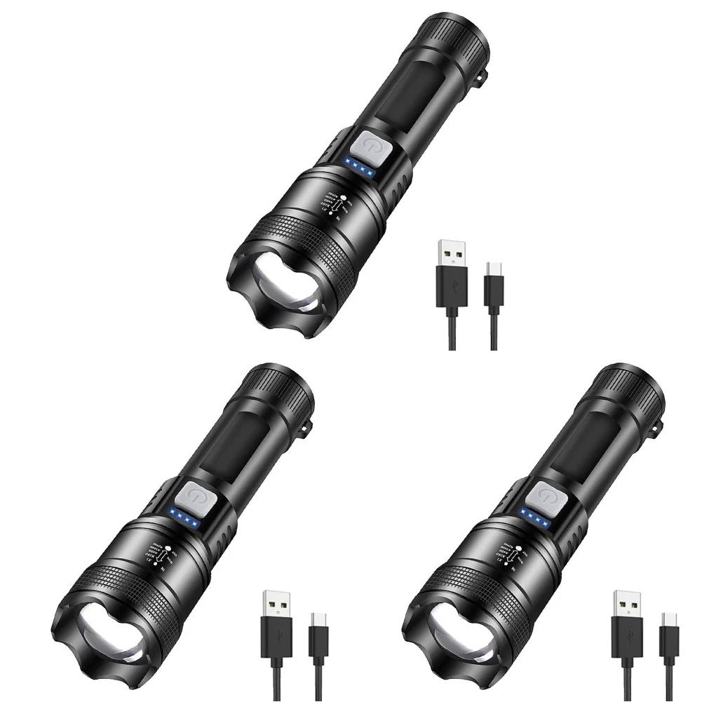 XHP50 High Power Flashlight Power Display Zoomable Flashlight 300LM Powerful LED Flashlight Mobile Power Bank for Camping Hiking