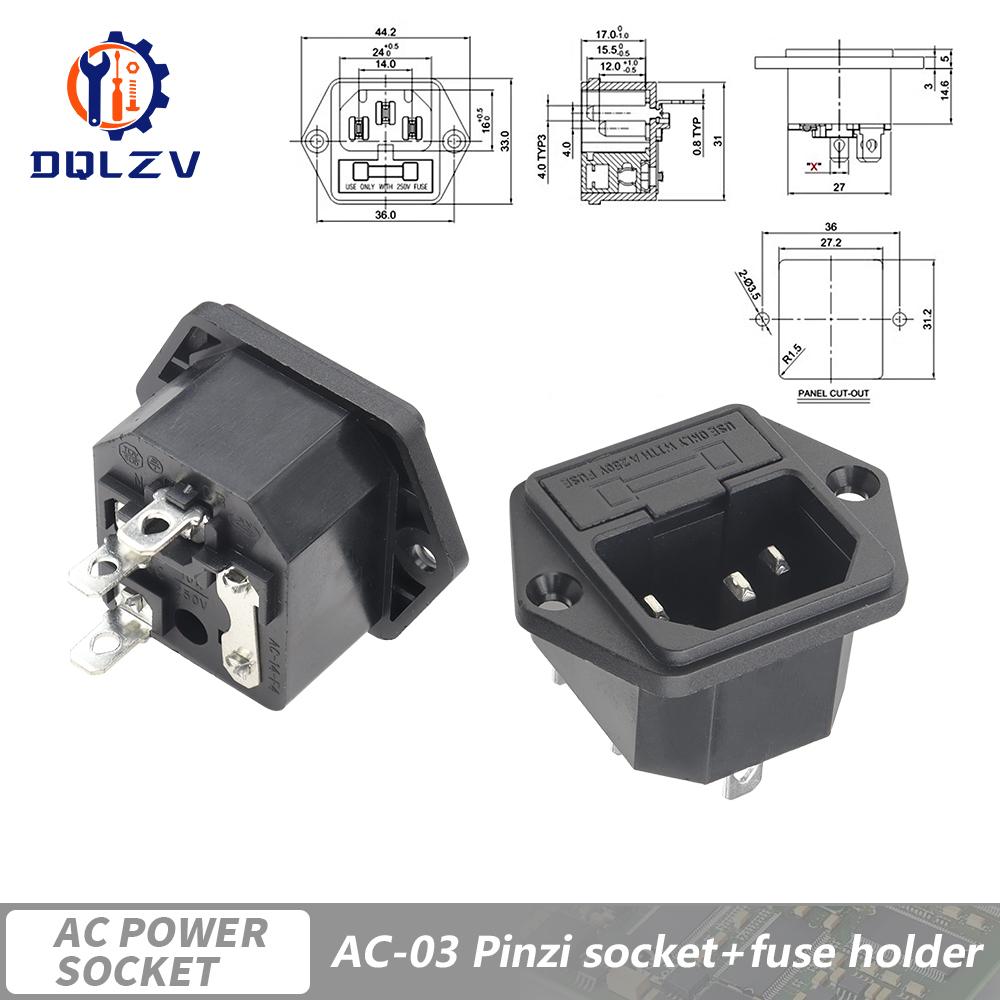 Inlet Plug Pin Connector 3 Pin IEC320 C14 Electrical Socket LED 250V Rocker Switch Brass 10A Fuse Computer Mount Accessories