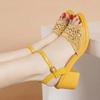 5cm Plus Size 35-43 Comfortable Med Block Heels Shoes Summer 2025 Women's Rhinestone Platform Sandals for Office Mom Beach