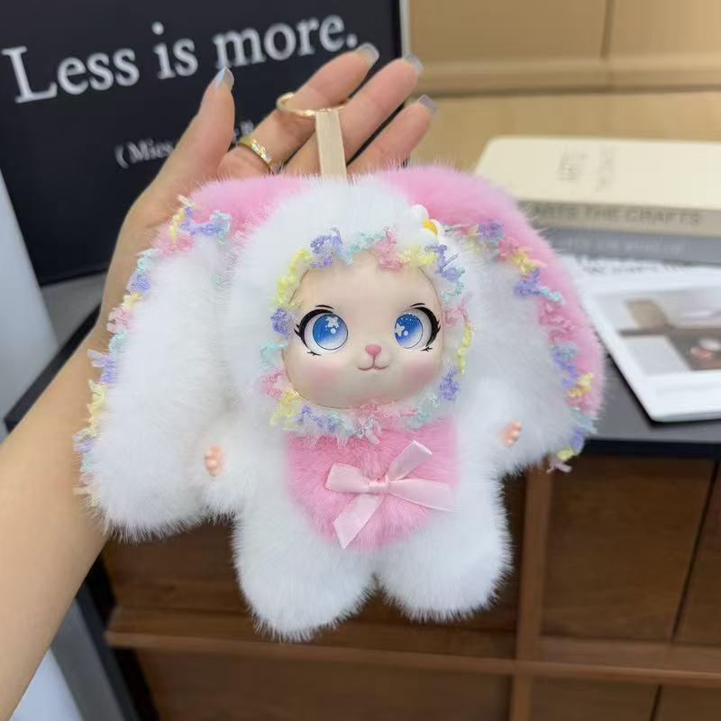 2026 Exquisite Rabbit Plush Pendant Cute Big Ear Fluffy Bunny Doll Keychain Ornament for Backpack Girls Daily Gifts