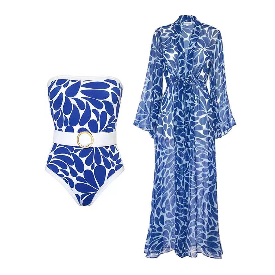 2026 Women s Fashion Retro Print Long Sleeve Swimsuit Cover-up S