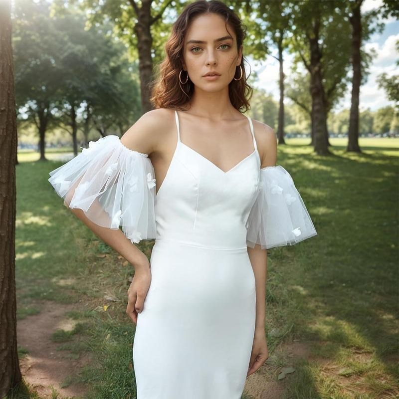 Bridal Mesh Elastic Fluffy Arm Sleeves Removable Floral Sheer Gloves Tulle Bubble Sleeves Wedding Dress Pography Accessories