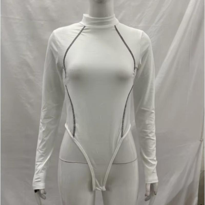 European and American Autumn and Winter Fashion Sexy Slim Fit Simple Street Mesh Semi High Neck Long Sleeved Jumpsuit