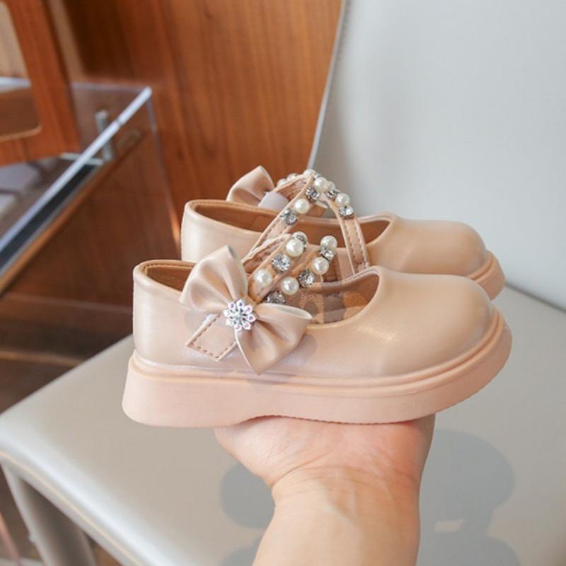 Girls' Fashionable Leather Shoes Children's Bow Princess Shoes Stylish Rhinestone Single Shoes Soft Sole Performance Shoes