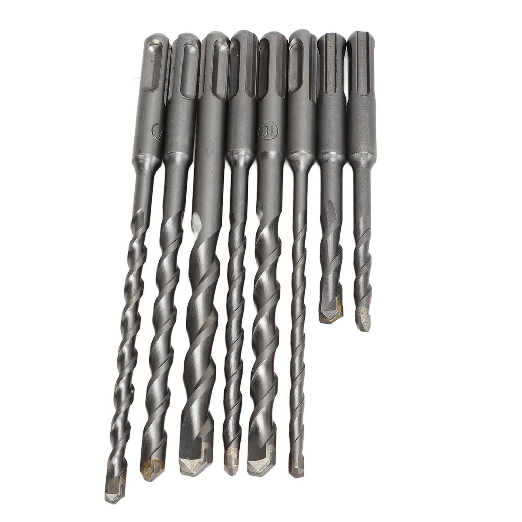 8Pcs Hammer Drill Bit Carbide Tip 2 Flute Drilling Tool Set Kit for Concrete