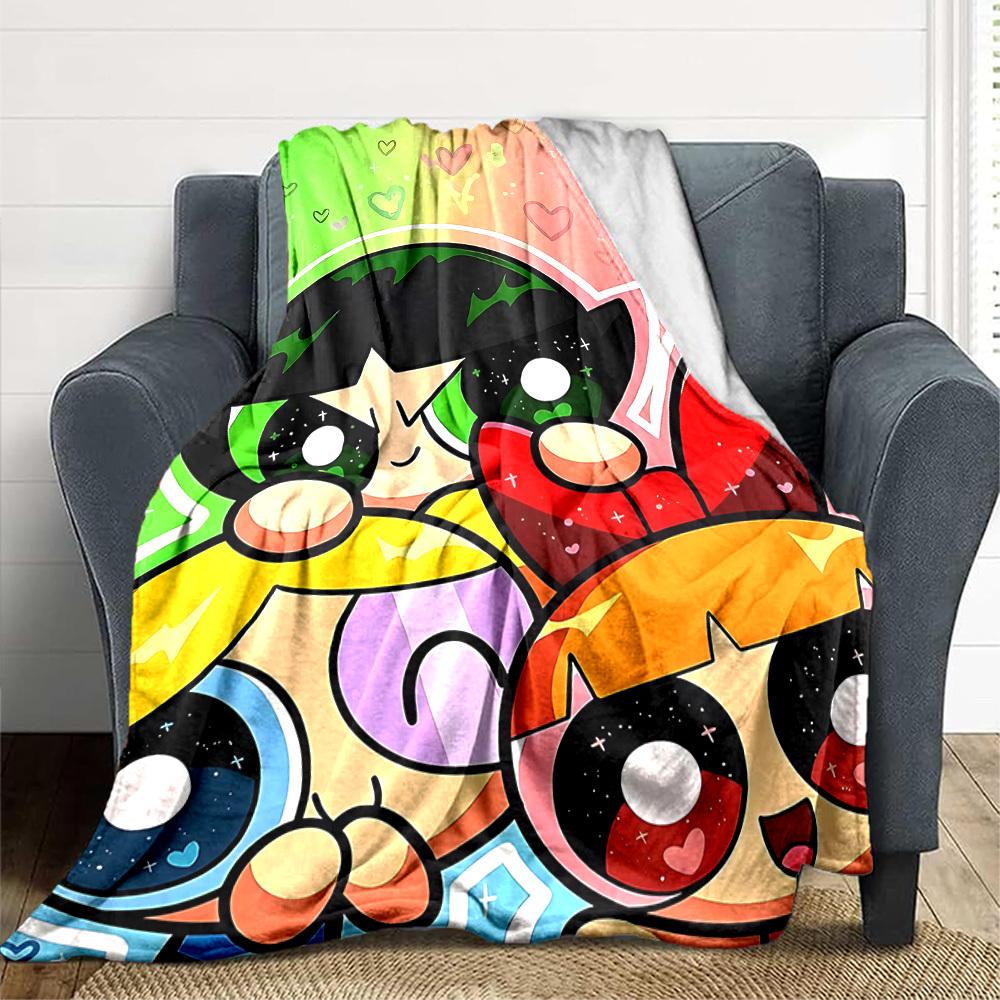 1pc Powerpuff Girls Flannel Throw Blanket Lightweight Soft Warm All Season Blanket for Sofa, Bed, Travel,L1028080