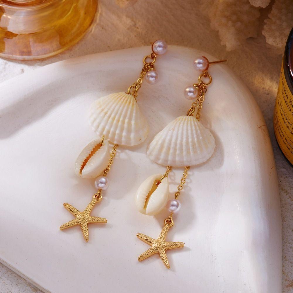 Drop Design Starfish Shell Earrings Bohemian Style Drop Earrings  Summer Season