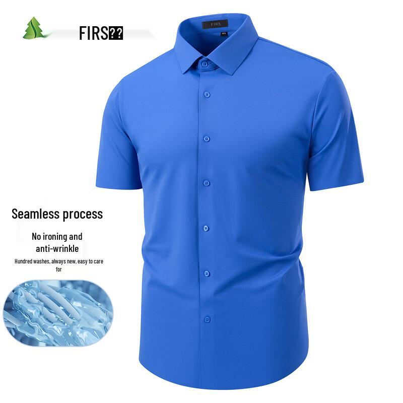 FIRS Men s Summer Solid Short Sleeve Wrinkle-Free Shirt 43