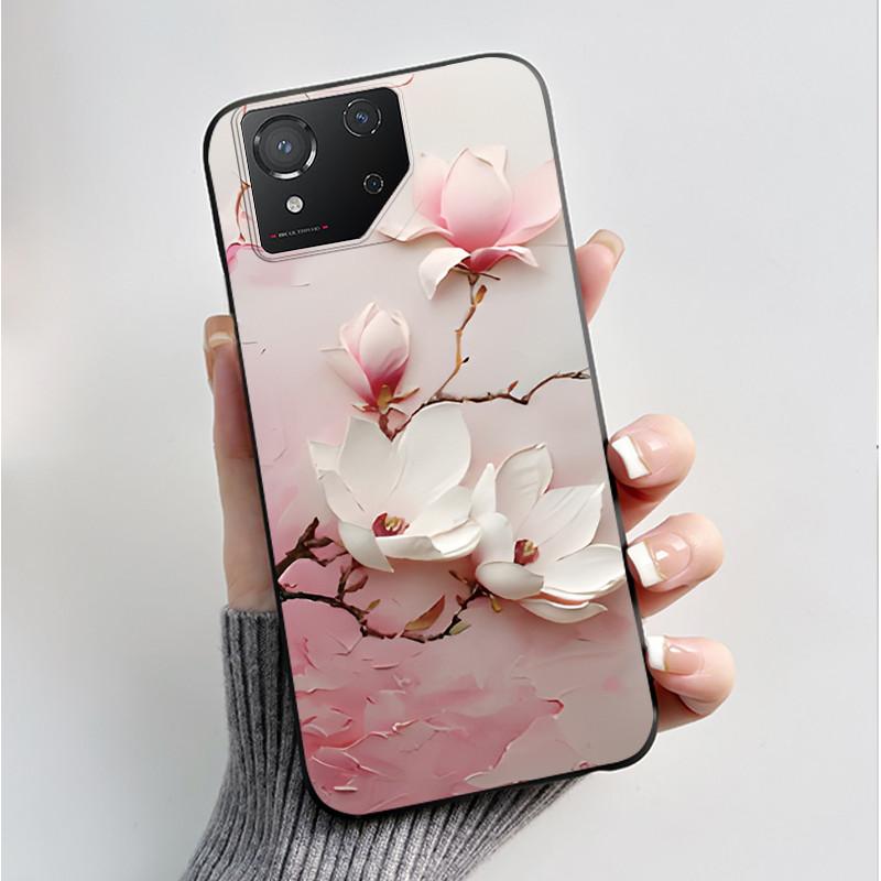 For ASUS ROG Phone 8 Case For ROG Phone 8 Pro Case Capa Soft Silicone Black Shell Cover Cute Flower Cartoon Printing Phone Cases