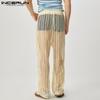 INCERUN Men Fishnet See Through Long Pants Holiday Beach Mesh See Through Trousers