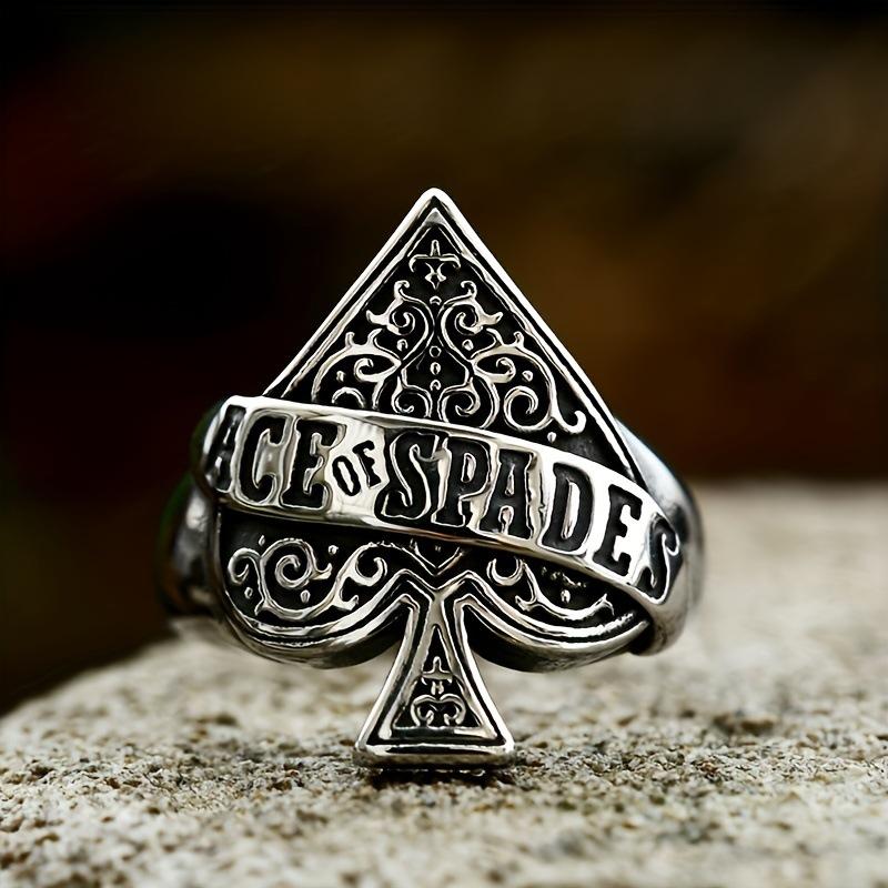 New Poker Spade Heart Men's Ring Retro Letter Hand Jewelry