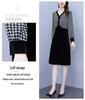 Women's Houndstooth Velvet Patchwork High Waist Midi Dress