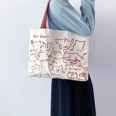 Kanvas Çanta Çanta Kadınlar için Alışveriş Sevimli Kedi Tote Fermuarlı Çanta Tasarımcı Çanta Japon Tarzı Karikatür Küçük Omuz Çantaları