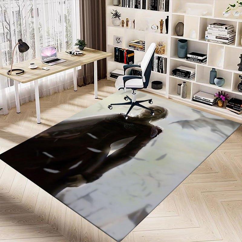 1pc Fire and Blood Office Carpet Chair Mats, Home Decor Mat Fantasy Theme Mat Durable Mat, Dragon Decor,Suitable for Fantasy Theme Lovers