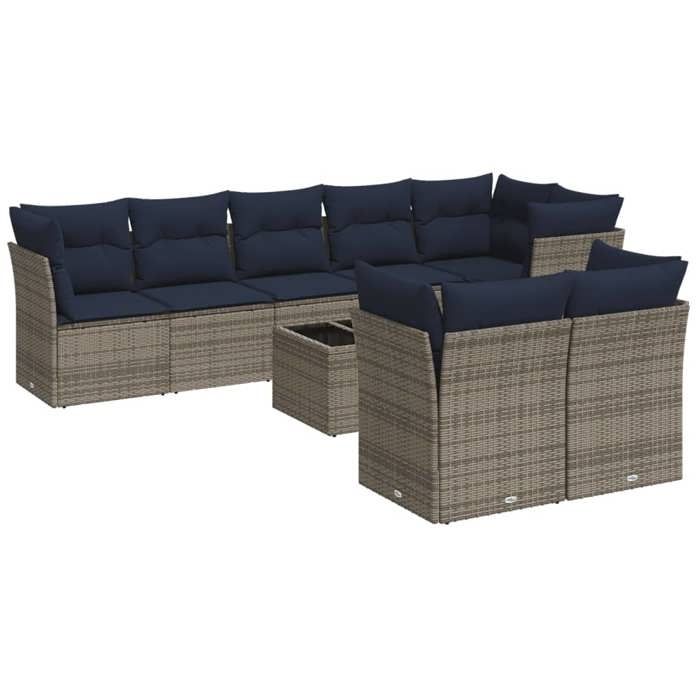 VidaXL Salon de Jardin avec Coussins 9 pcs, Canapés avec Pieds Réglables, Ensemble de Meubles d'Extérieur Patio Terrasse 3217921