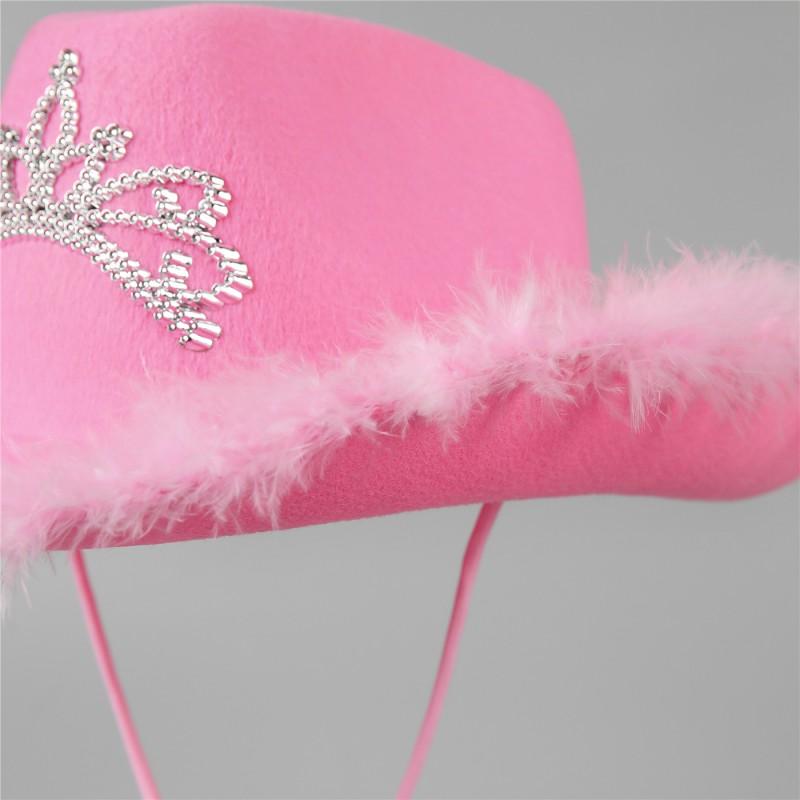 Pink Felt Cowboy Hat With Frayed Edge Velvet Trim Wide Brim Western Women Fall