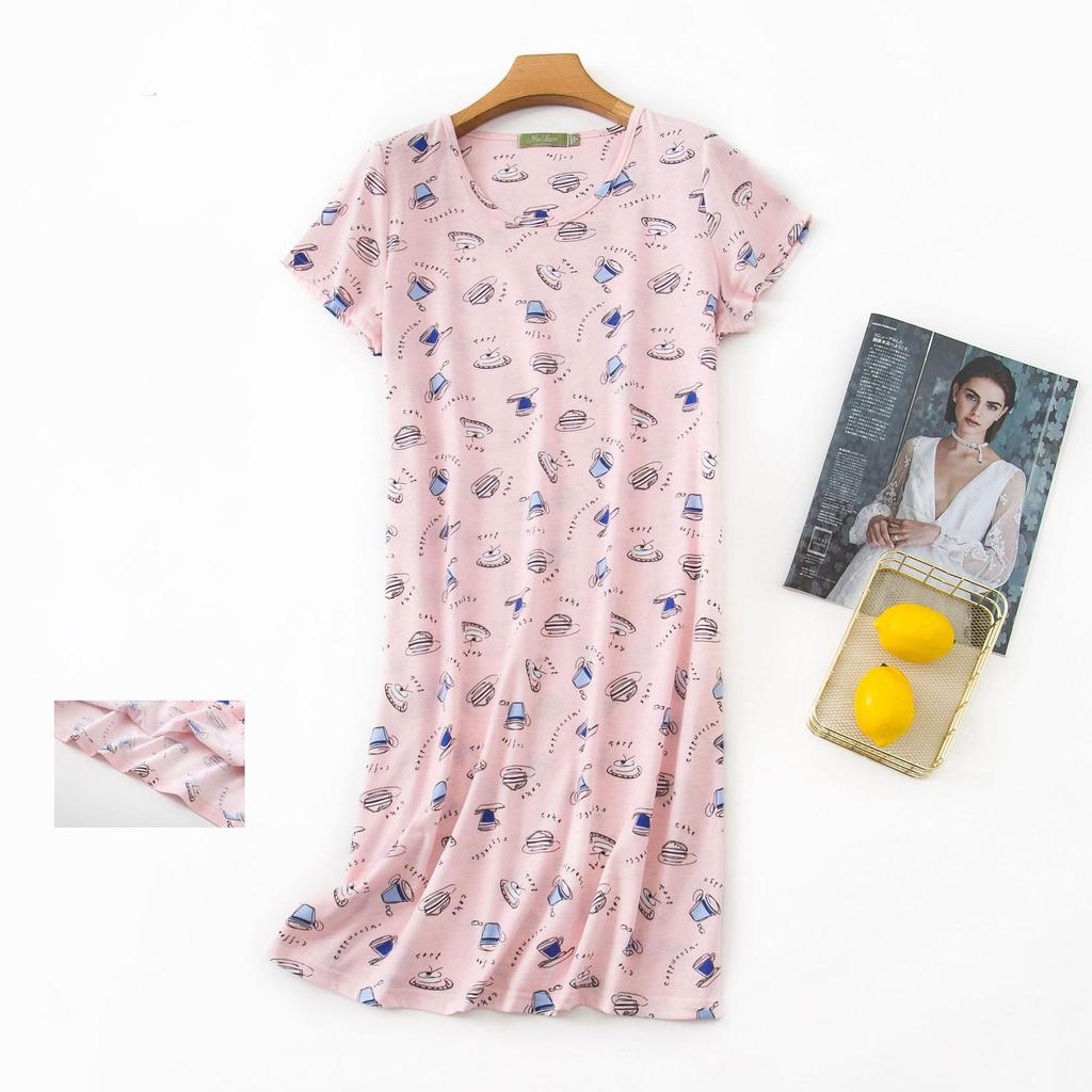 Plus size Estate Donna Camicia da notte Manica corta Simpatico cartone animato pigiameria dolce O Collo Camicie da notte Pigiama Pigiama da donna in cotone