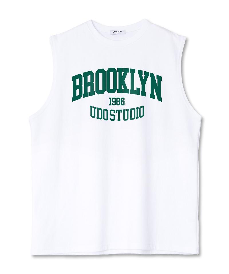 UNDEROFF Oversized Crew Neck Sleeveless Brooklyn T-Shirt White & Green