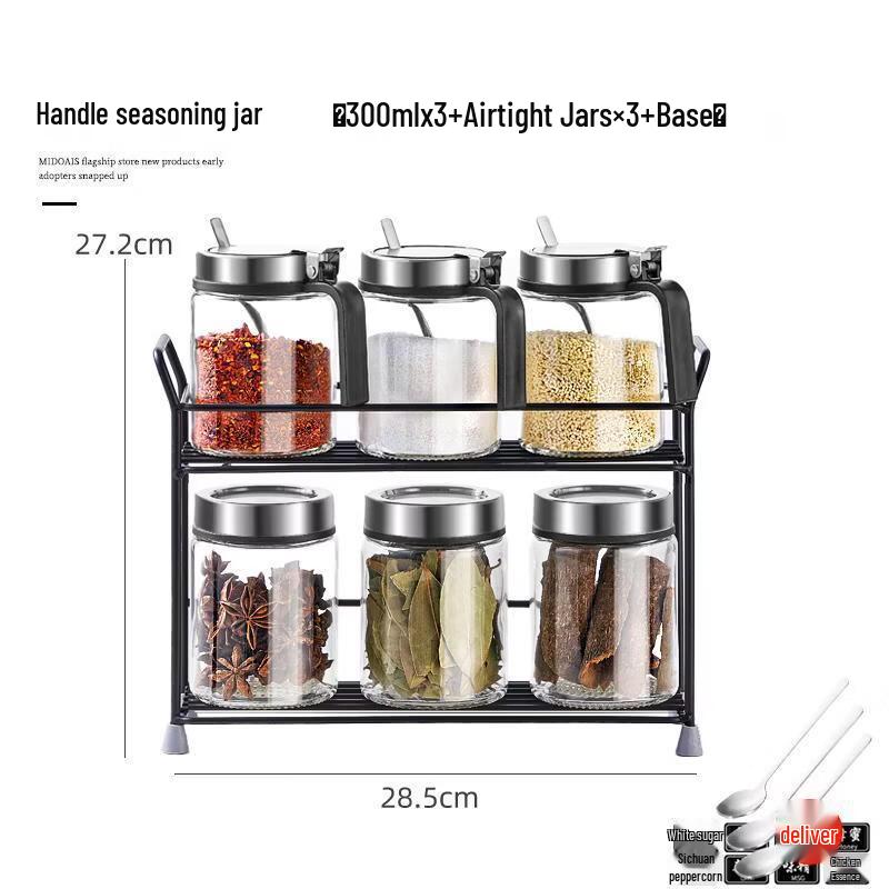 Ru Han Glass Seasoning Jars Set with Double-Layer Rack