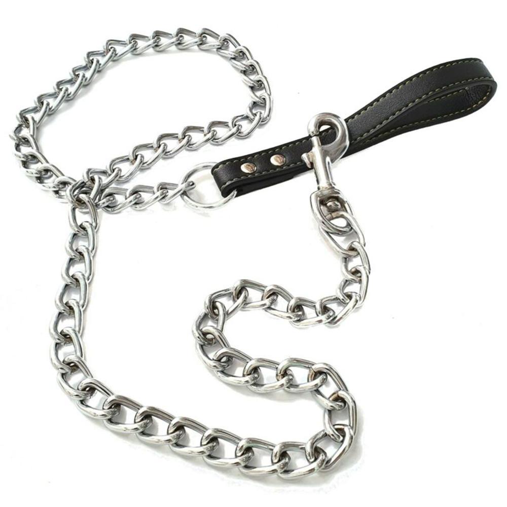 Kovový řetězový pes s rukojetí ve stylu kůže Silné kontrolní vodítko