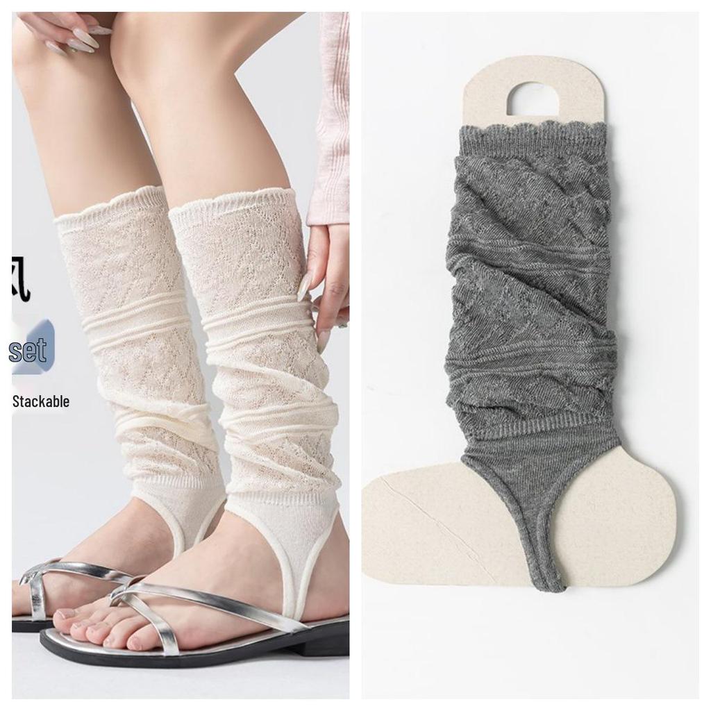 Ballet-Style Over-the-Knee Thin Summer Socks for Women - Solid Color, Calf-Slimming, Double-Needle Scrunch Design