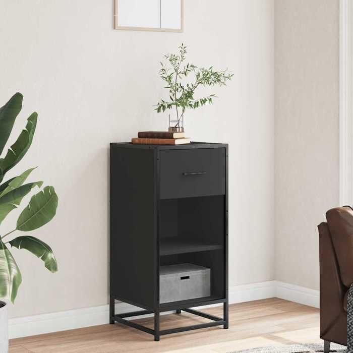 VidaXL Buffet noir 35,5x35x76 cm bois d'ingénierie et métal, armoire de rangement, meuble d'entrée, meuble d'appoint, meuble 848954