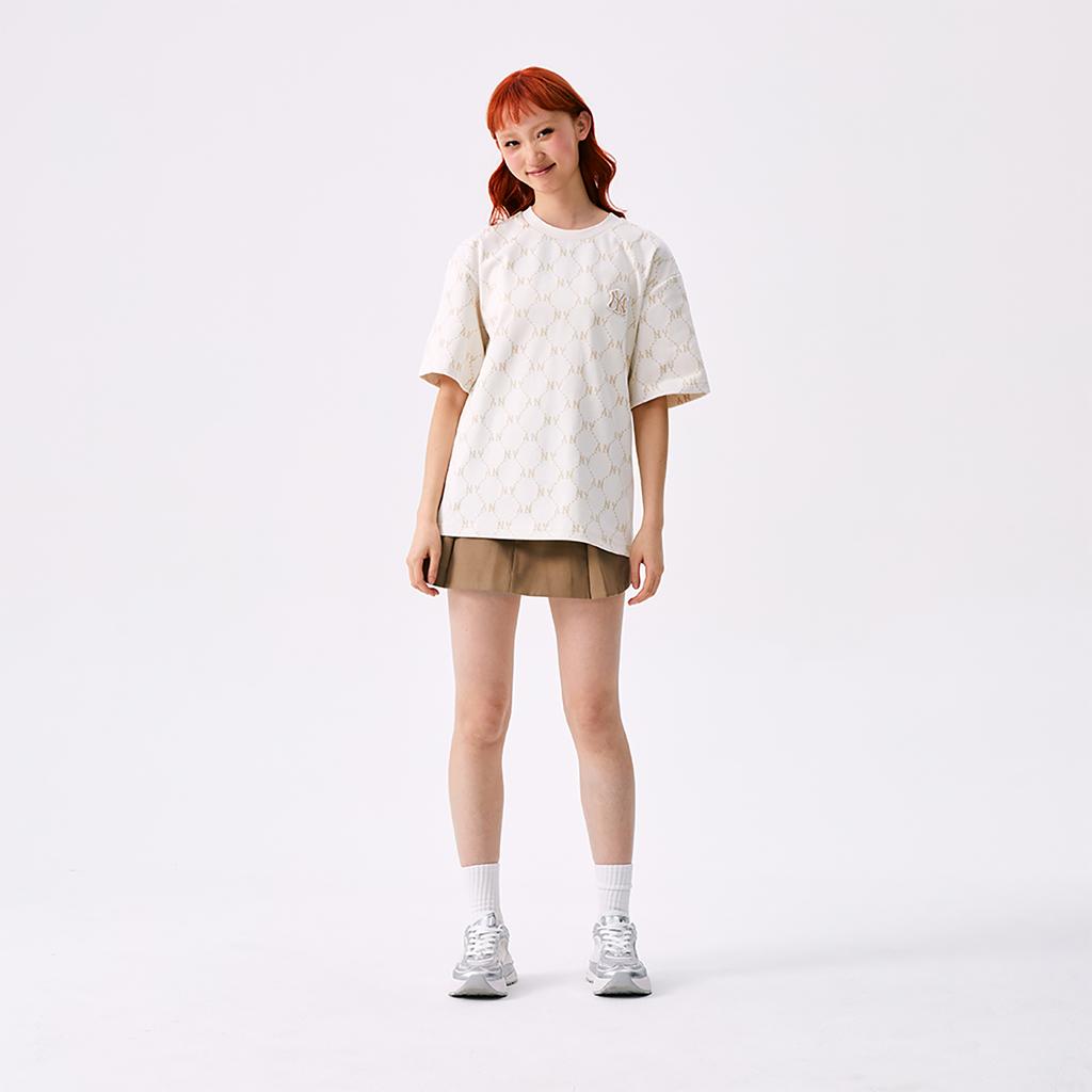 New MLB MONOGRAM Collection New York Yankees SS25 T Shirt Unisex Ivory 3ATSM0153-50IVS