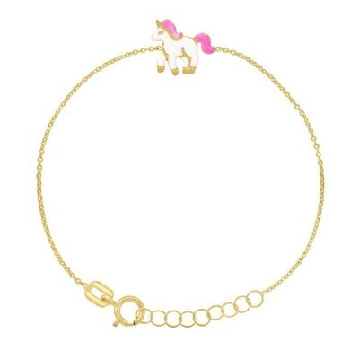 Kinderarmband - LÉA &; ARTHUR - EINHORN Motive - 375 Gelbgold - Federring - 12 bis 14 cm