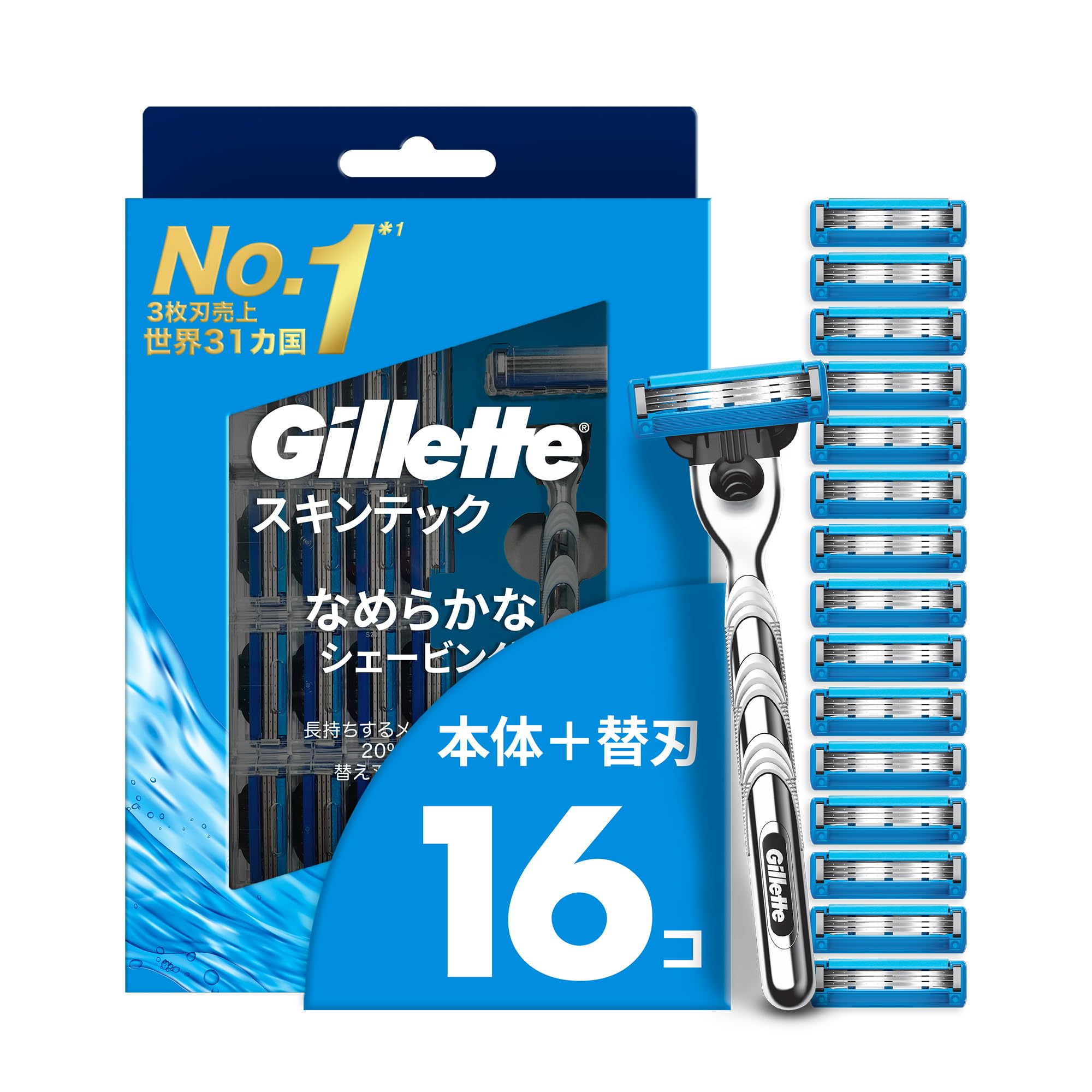 

Gillette 16 Сменные лезвия для бритья Tech, Бережные к коже, Бритва, Лезвия, Мужская бритва, Кожа, синий