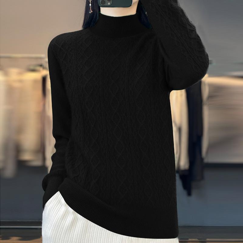 Half Turtleneck Women's Cardigan Autumn and Winter New Three-dimensional Twisted Flower Wool Sweater Versatile Warm Bottom Sweater Sweater