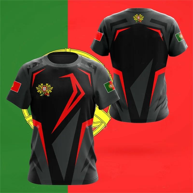 3D Portugal National Emblem Graphic T Shirt for Men Clothing Casual Unisex Short Sleeved Tee Shirts Streetwear Y2k Tops T-shirt