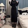 New temperament long-sleeved dress, black is popular today, autumn and winter shirt skirt, medium and long dress.