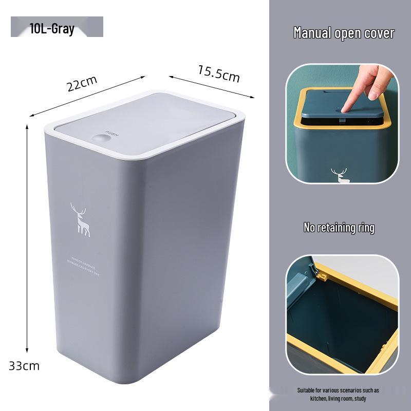 Press-Type Trash Can with Lid for Home, Hotel, or Bathroom